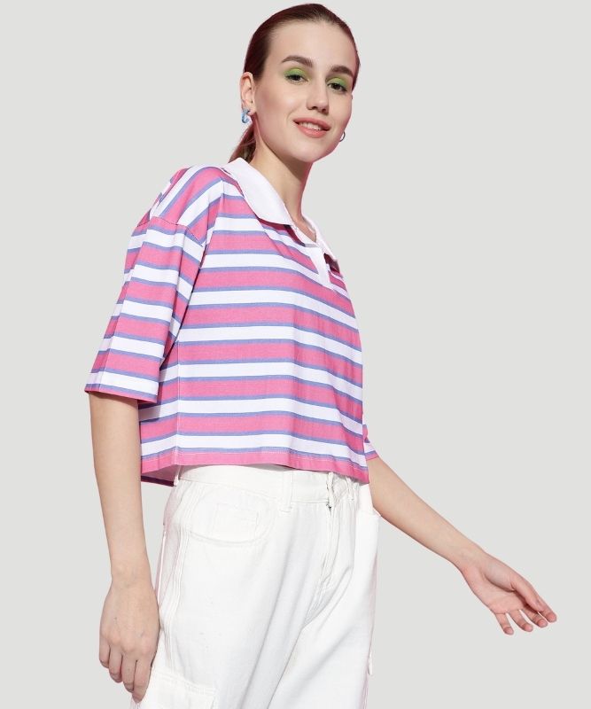 Women's Multicolor Striped Half Sleeves Loose Fit Top