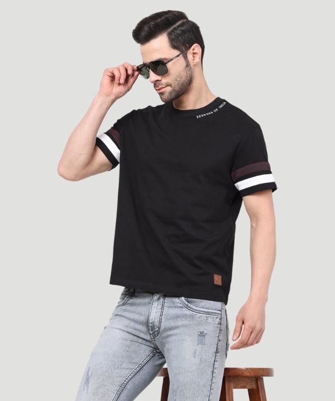 Men's Black Solid Half Sleeves Regular Fit T-Shirt